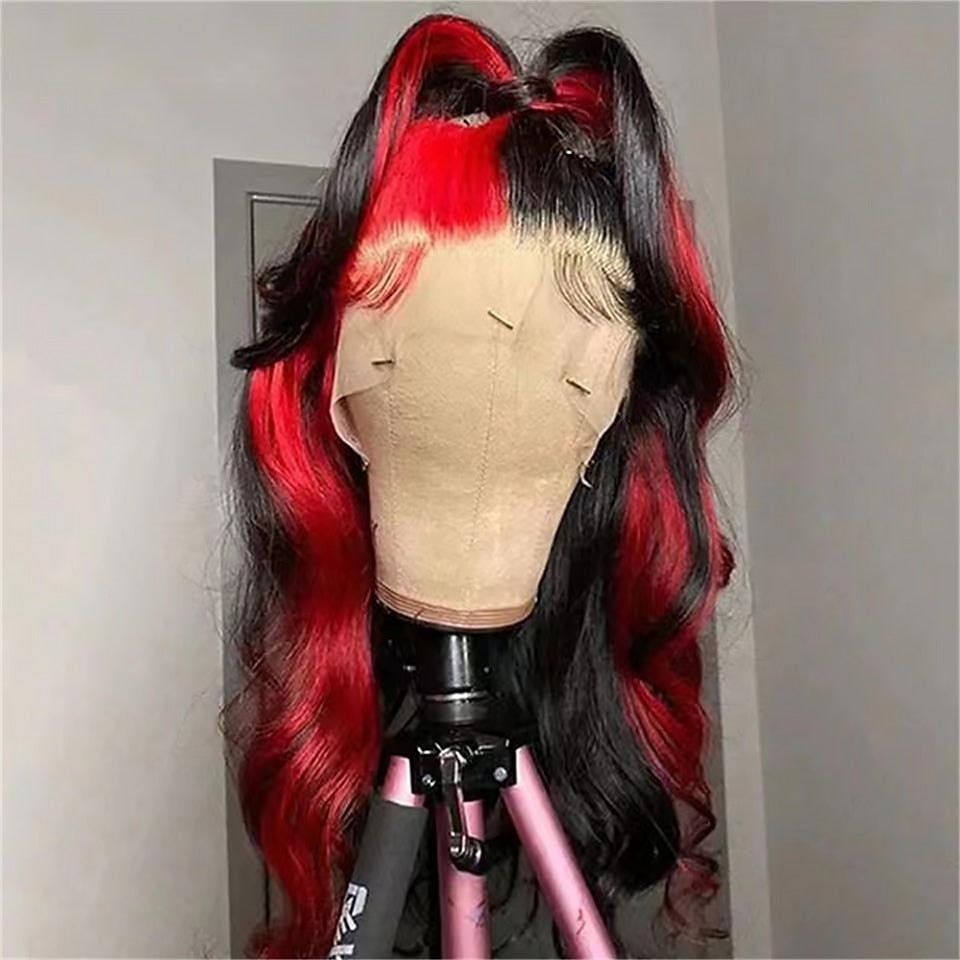 Pre-plucked Red & Black Brazilian Lace Front Human Hair Wig