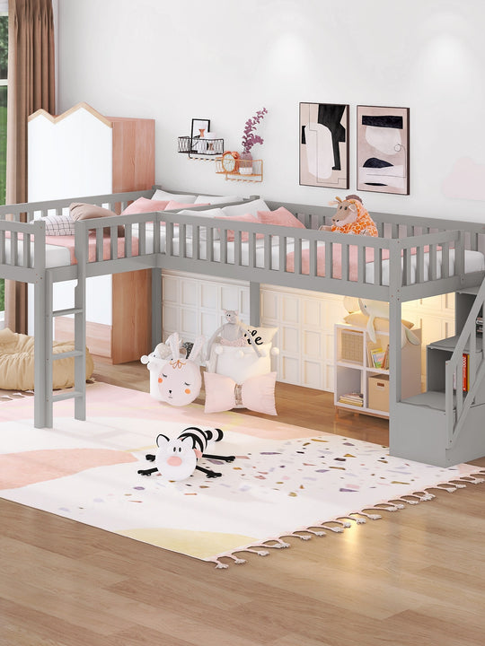 Loft Style L-Shape Twin Bunk Bed