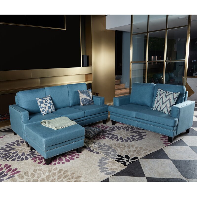 2 Piece Living Room Set Elegant Turquoise Blue Or Cream