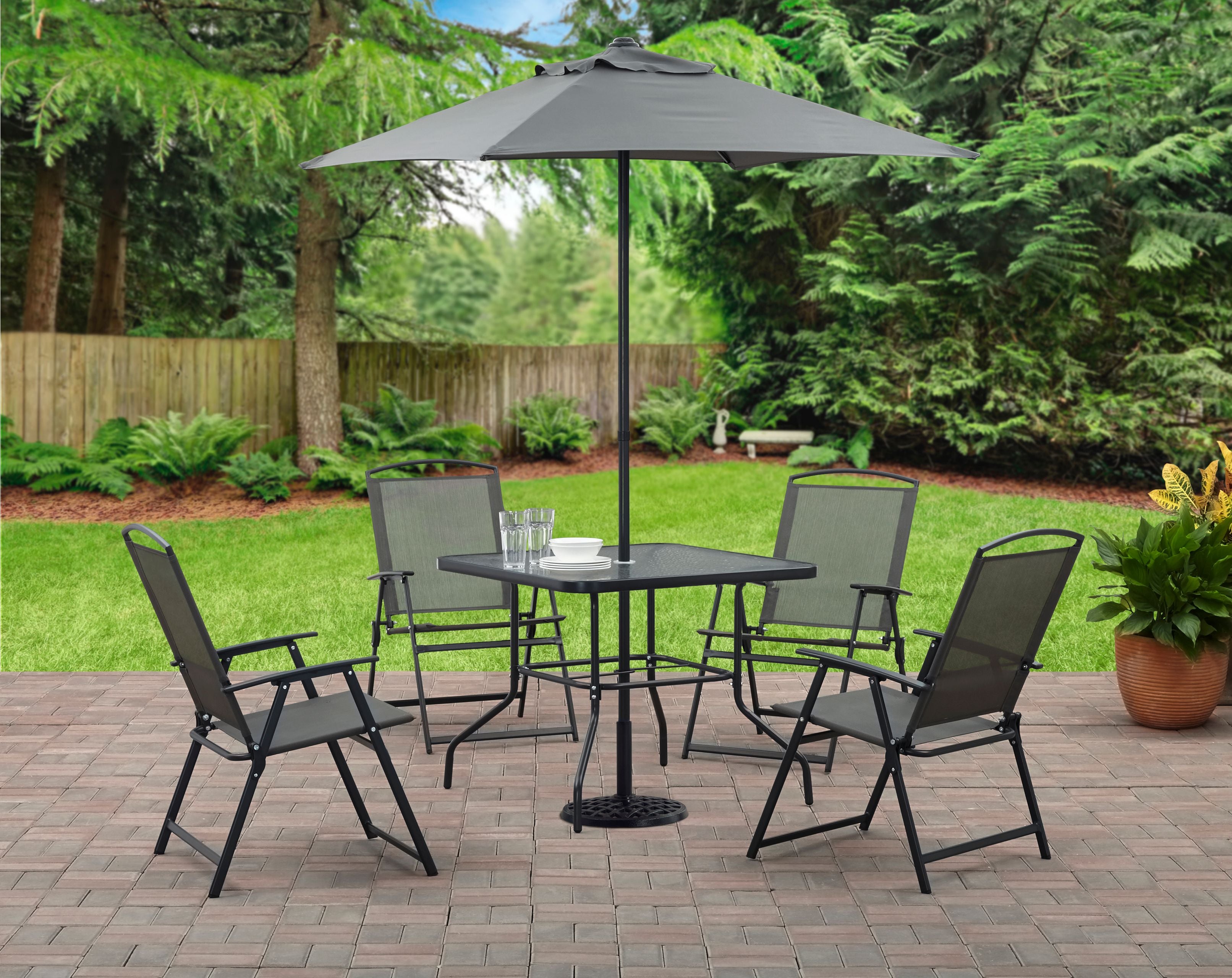 6 Piece Outdoor Patio Table Set With Umbrella