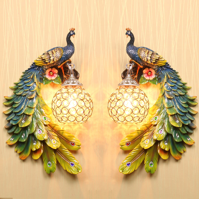 Crystal Twin Peacock Wall Lamp