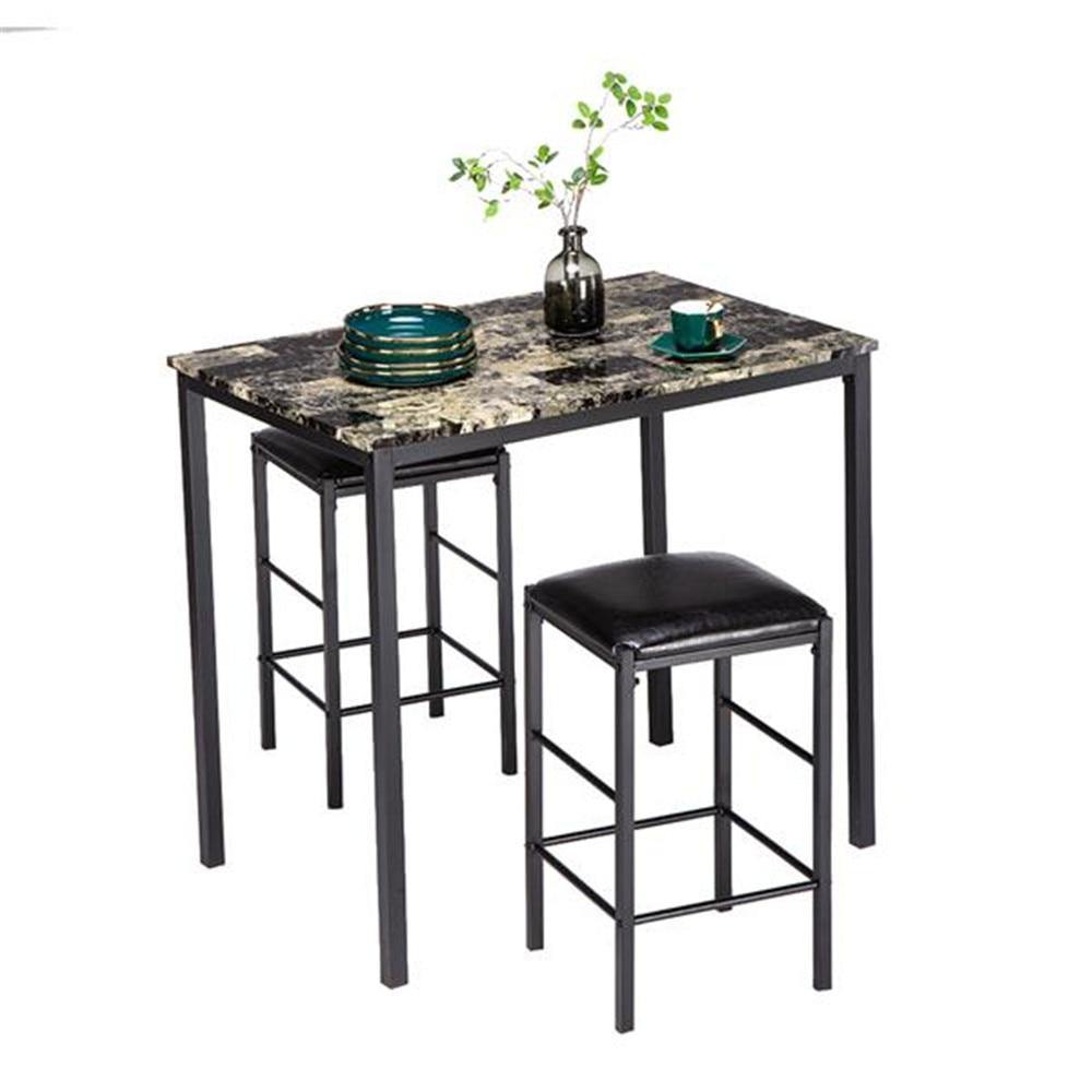 3 Piece Black And White Marble Dining Room Set - KeepMeDifferent