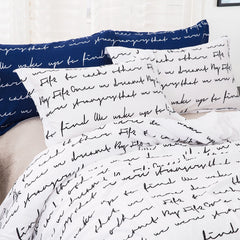 White With Black Written Letters Bed Set - KeepMeDifferent