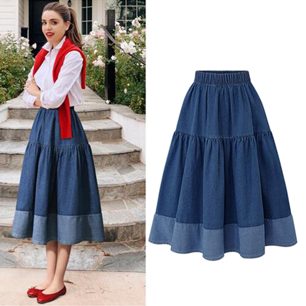 Denim High Waist Pleated Skirt - KeepMeDifferent