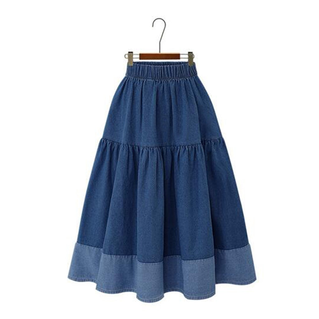 Denim High Waist Pleated Skirt - KeepMeDifferent