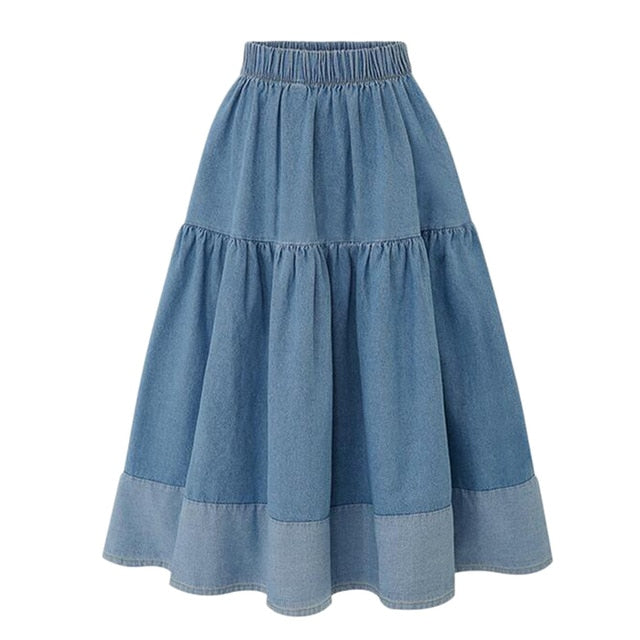 Denim High Waist Pleated Skirt - KeepMeDifferent