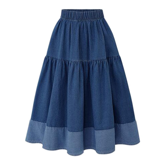 Denim High Waist Pleated Skirt - KeepMeDifferent