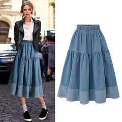 Denim High Waist Pleated Skirt - KeepMeDifferent