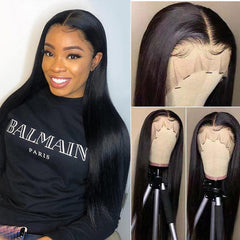 28inch Straight Middle Part Lace Front Wig Remy Brazilian Human Hair - KeepMeDifferent