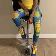 Yellow Ripped Jeans - KeepMeDifferent