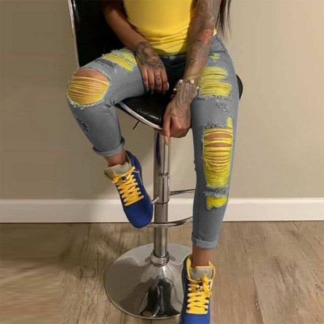 Yellow Ripped Jeans - KeepMeDifferent