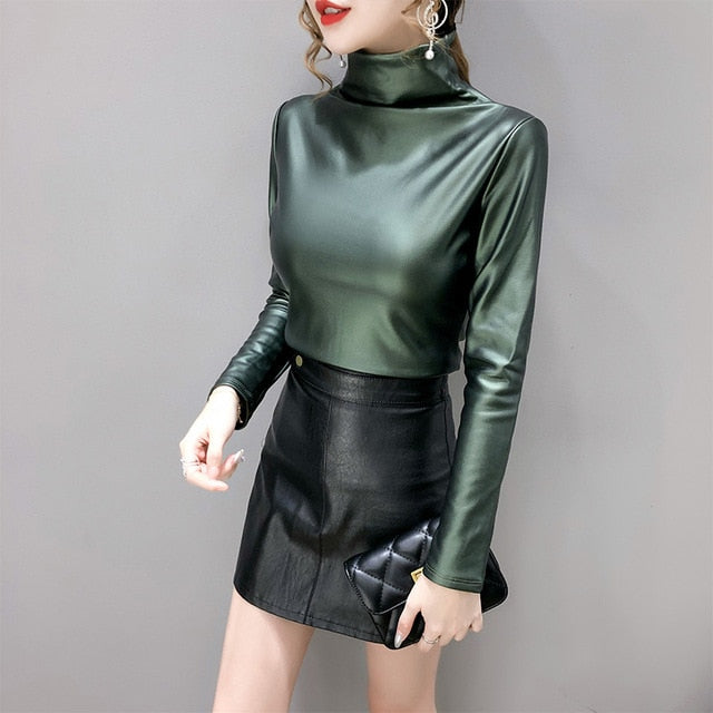 Long Sleeve Leather Shirt - KeepMeDifferent