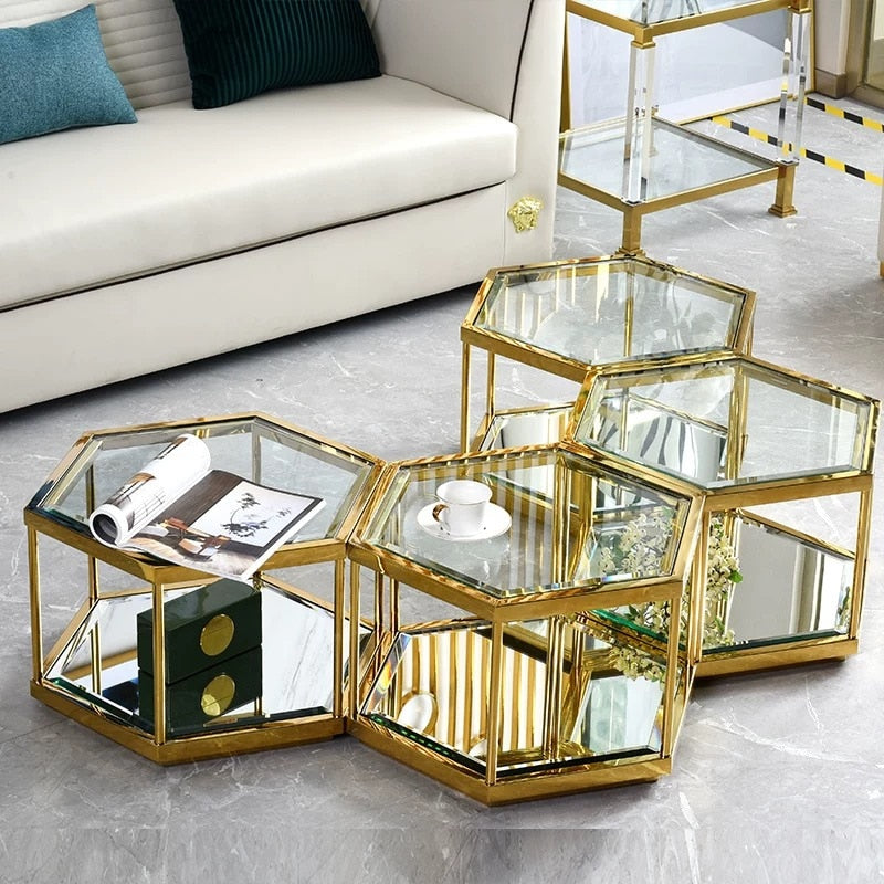 Glass Gold Connected Coffee Table