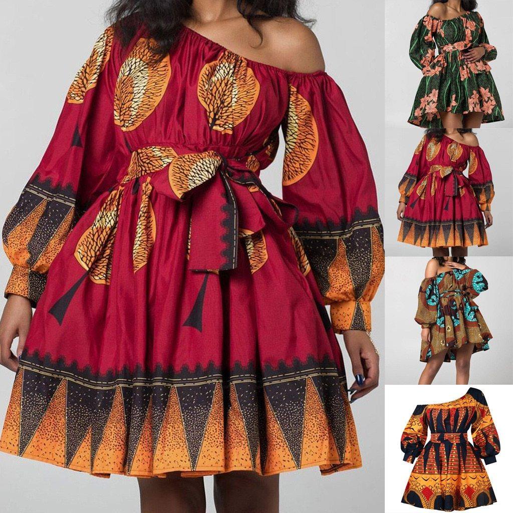 Off The Shoulder African Print Dress - KeepMeDifferent