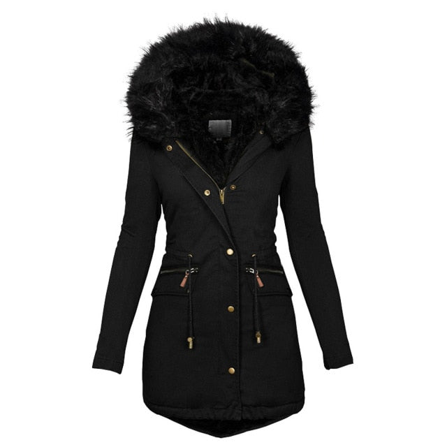 Women Winter Big Fur Collar Jacket Coat - KeepMeDifferent