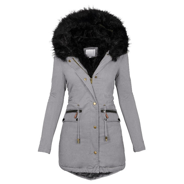 Women Winter Big Fur Collar Jacket Coat - KeepMeDifferent