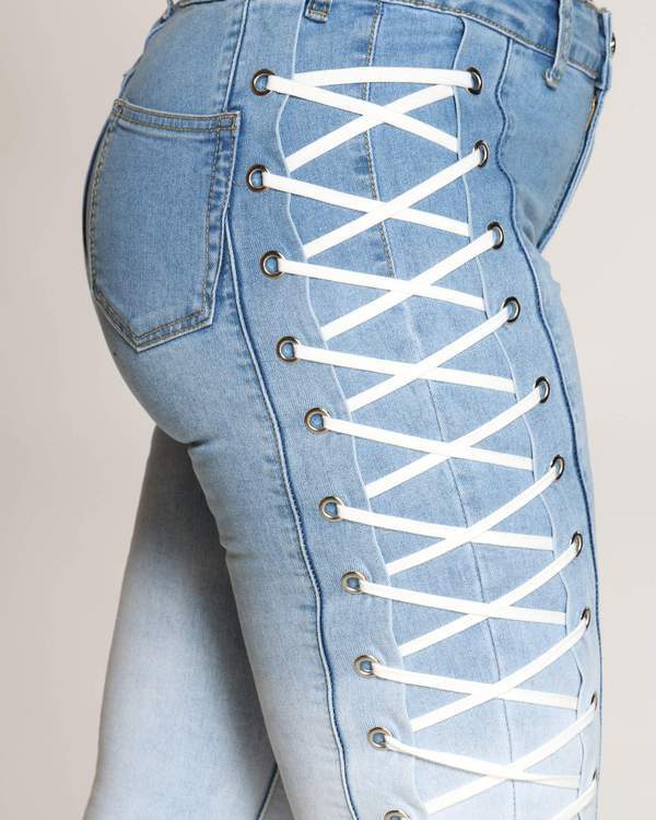 Criss Cross Side Jeans - KeepMeDifferent