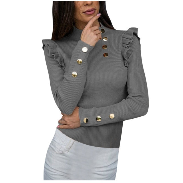 Buttoned & Ruffle Fitted Shirt - KeepMeDifferent