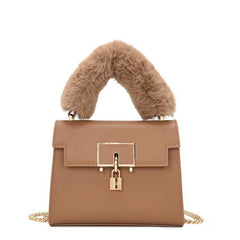 Chain Lock Faux Fur & Leather Purse - KeepMeDifferent