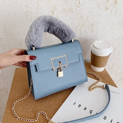 Chain Lock Faux Fur & Leather Purse - KeepMeDifferent