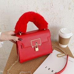 Chain Lock Faux Fur & Leather Purse - KeepMeDifferent