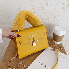 Chain Lock Faux Fur & Leather Purse - KeepMeDifferent