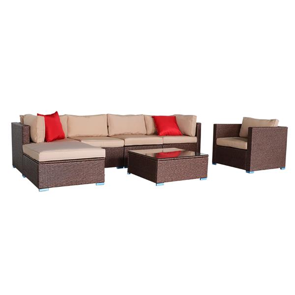 7 Pieces Wicker Living Room Set With Cushions - KeepMeDifferent