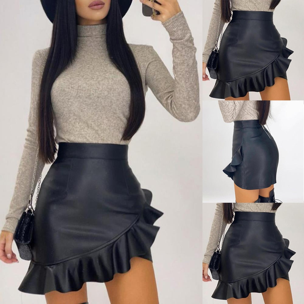 Faux Leather Ruffle Skirt - KeepMeDifferent