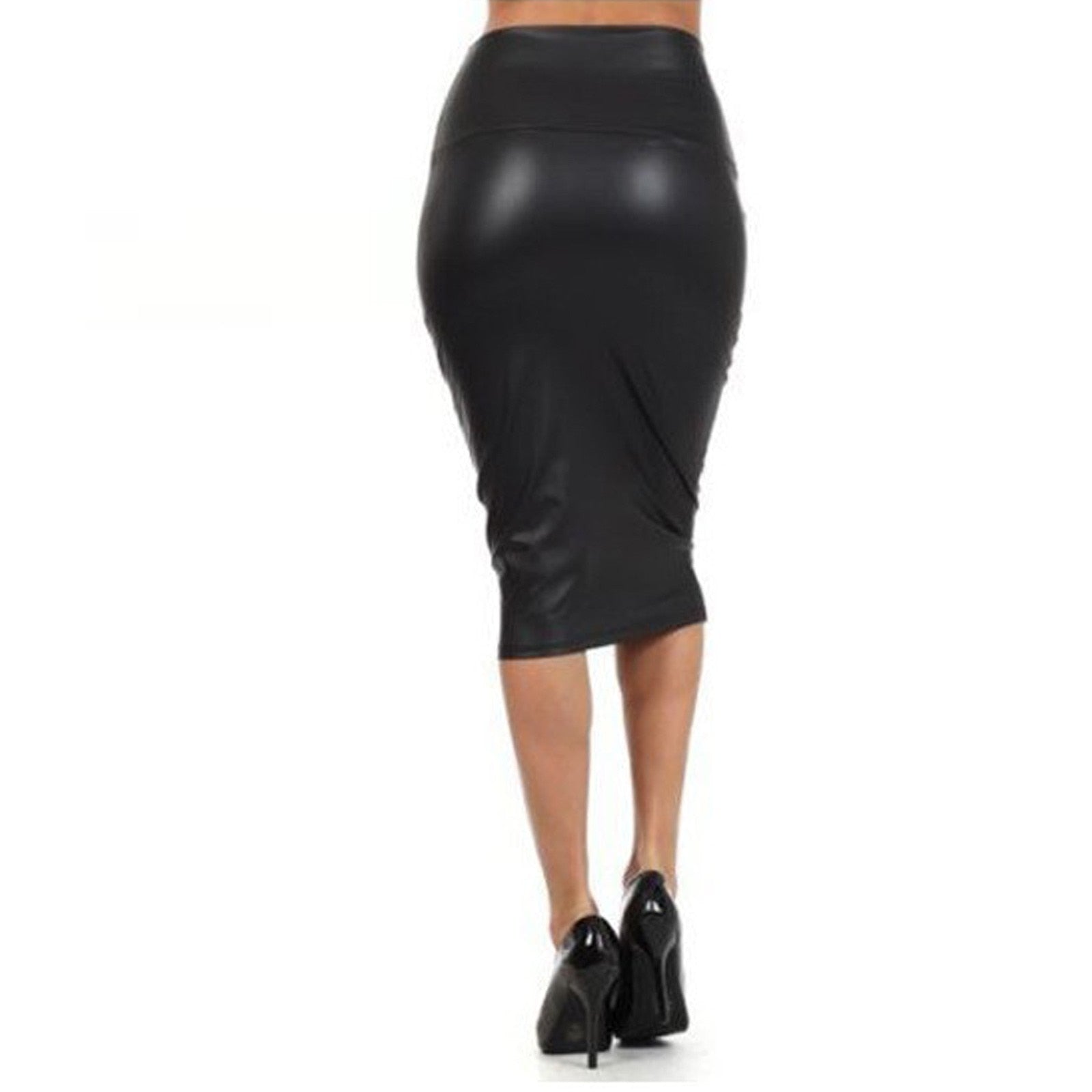 Knee Length Faux Leather Pencil Skirt - KeepMeDifferent