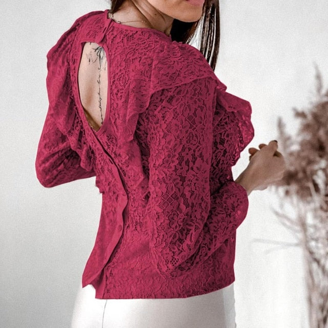 Lace With Ruffle Blouse - KeepMeDifferent