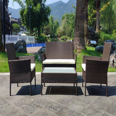 4 Piece Wicker Set Cushions Included - KeepMeDifferent