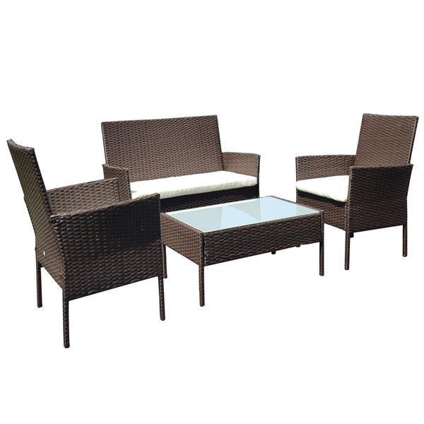 4 Piece Wicker Set Cushions Included - KeepMeDifferent