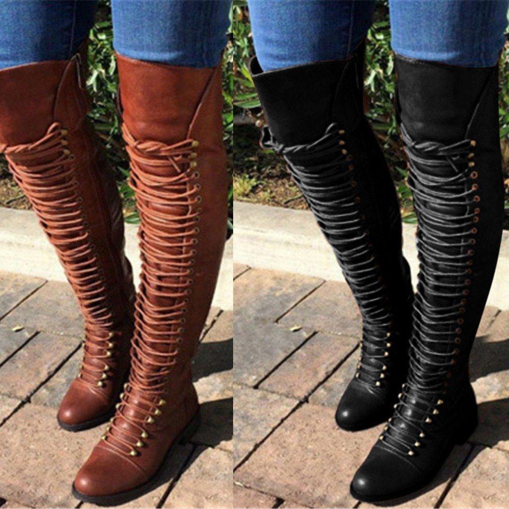 "Cross Tie" Knee High Boot - KeepMeDifferent