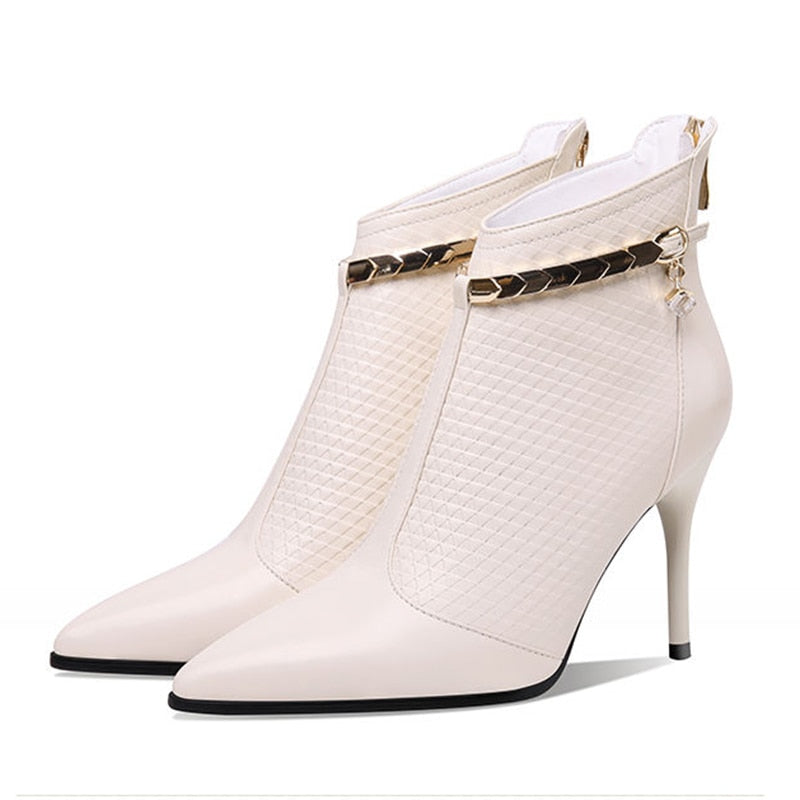 Gold Slither Ankle Heel Boots For Women