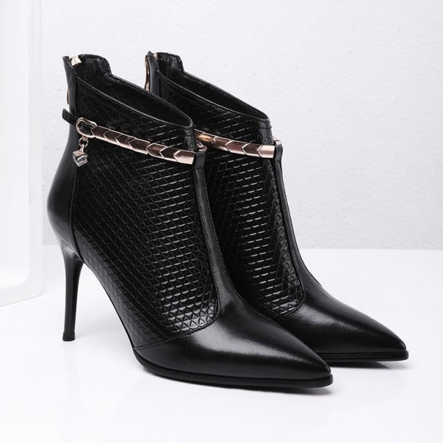 Gold Slither Ankle Heel Boots For Women