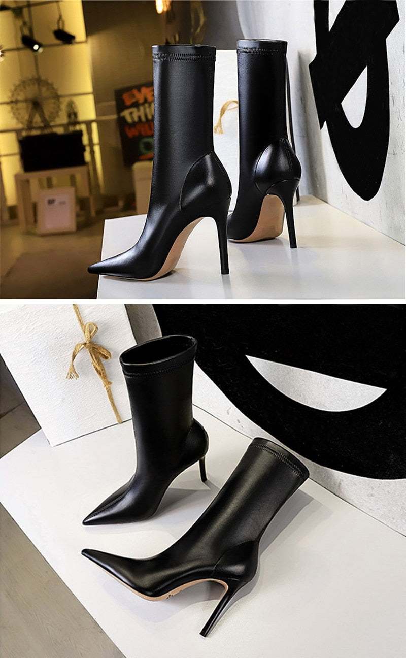 I like it leather women ankle heel boots