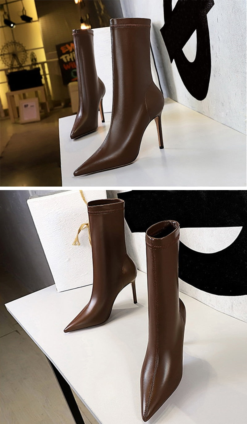 I like it leather women ankle heel boots