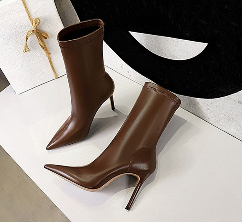 I like it leather women ankle heel boots