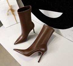 I like it leather women ankle heel boots