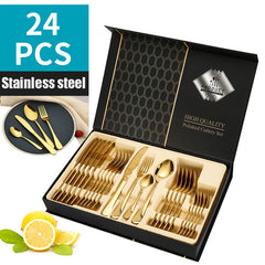 24pcs Gold Dinnerware Set Stainless Steel