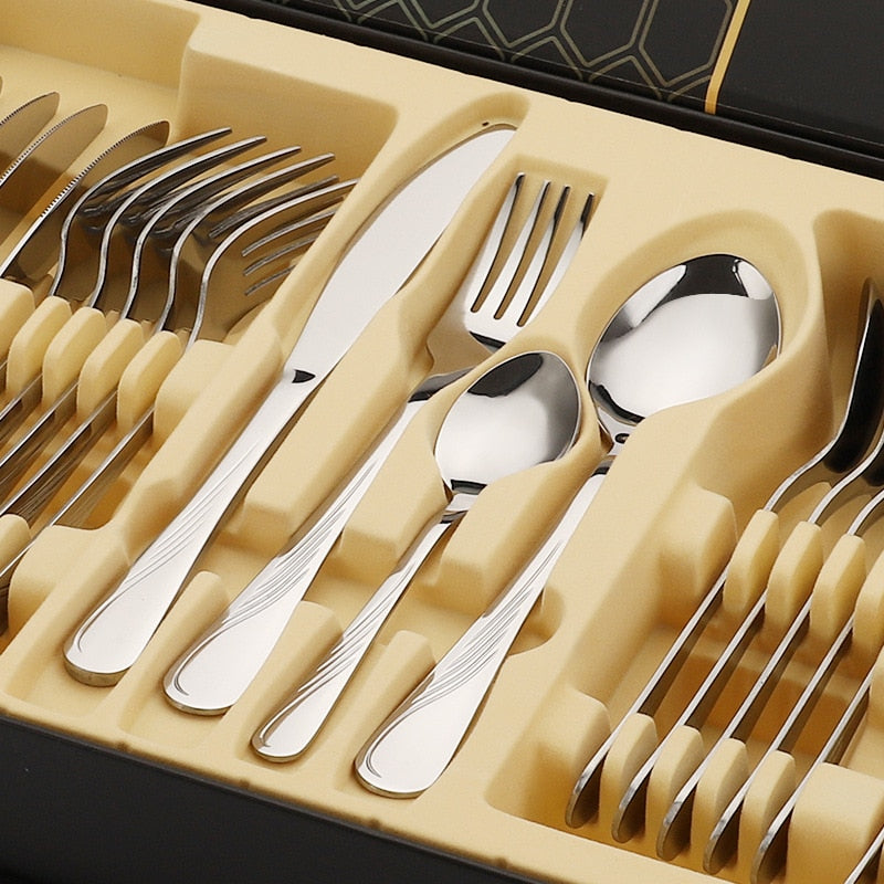 24pcs Gold Dinnerware Set Stainless Steel