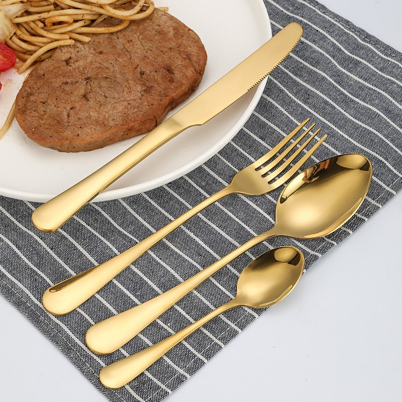 24pcs Gold Dinnerware Set Stainless Steel