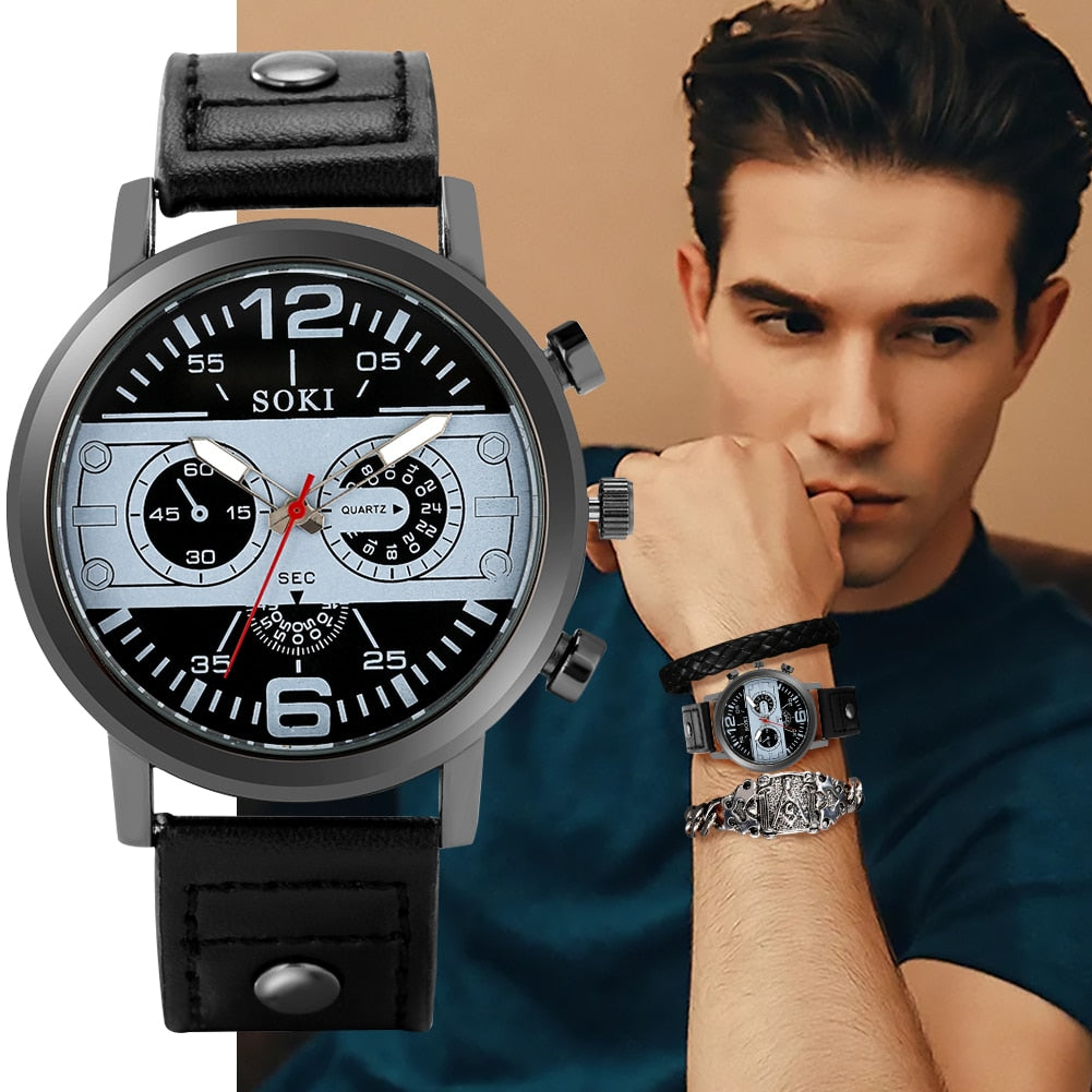 Men's Stylish Watch & Bracelet Set