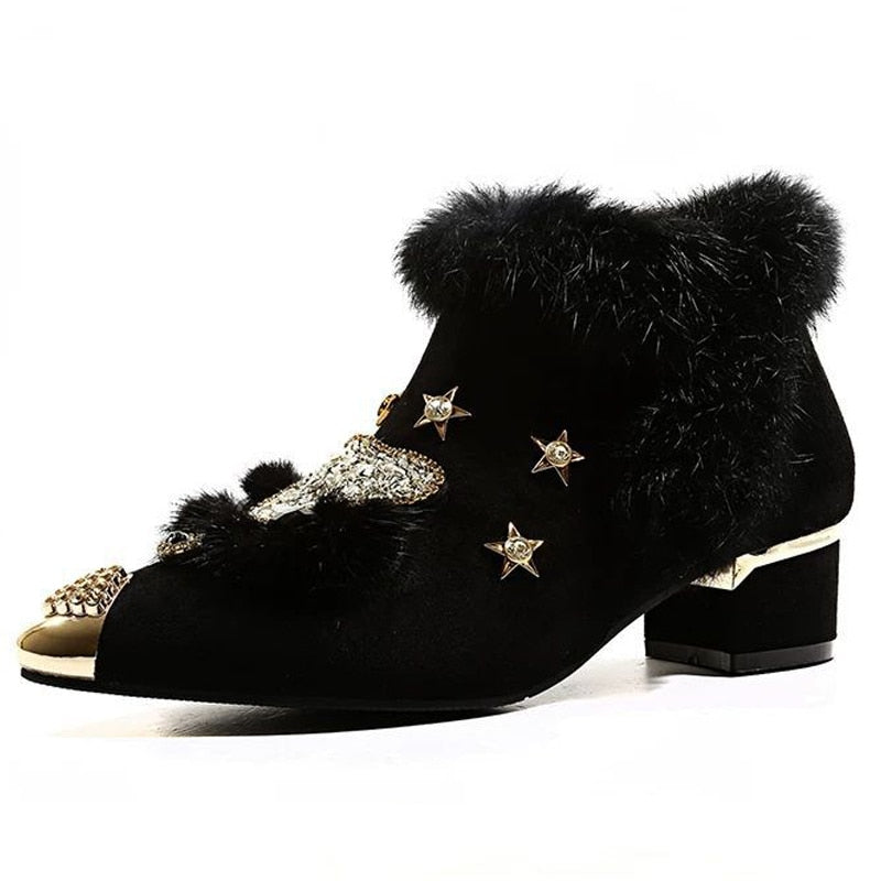 Foxy Owl Fur Ankle Boots