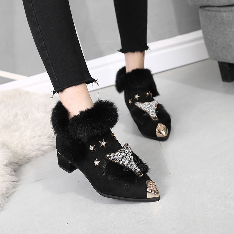 Foxy Owl Fur Ankle Boots