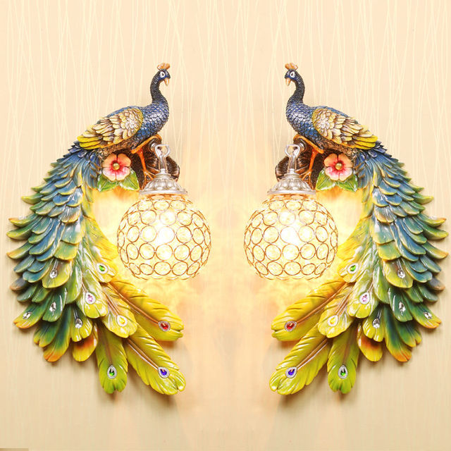 Crystal Twin Peacock Wall Lamp