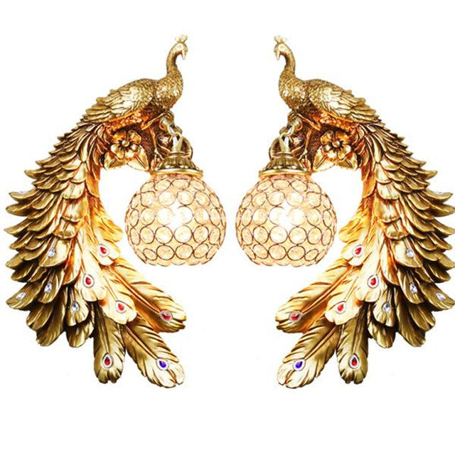 Crystal Twin Peacock Wall Lamp