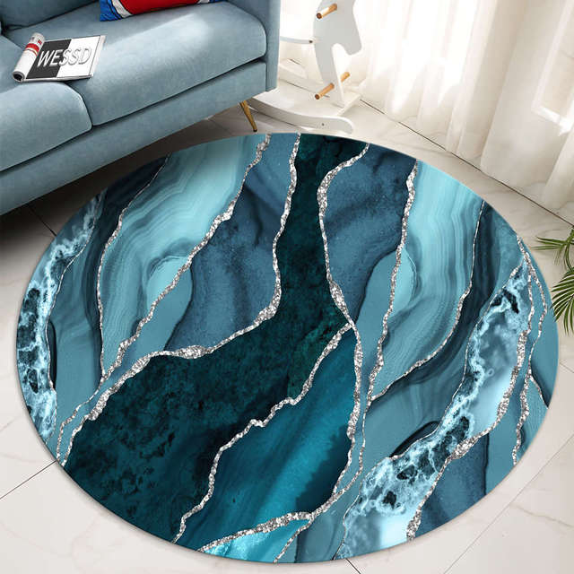 Marble Blue Round Rug