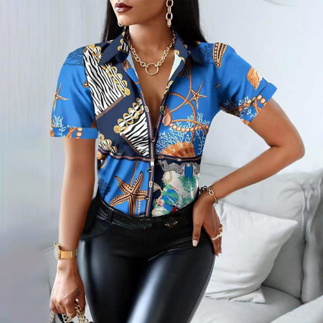 Print Sided Blouse For Women