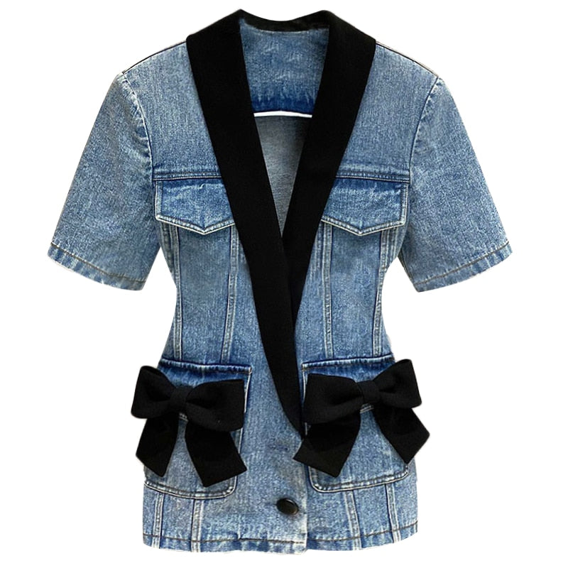 Bow Jean Blazer Jacket For Women